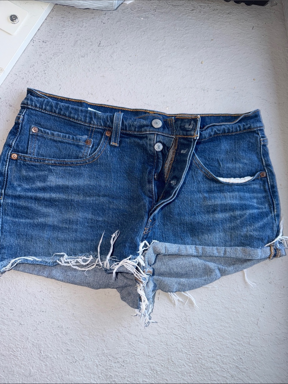 Levi's Dark Blue Distressed Denim Cutoff Shorts